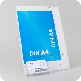 L-stand A4, portrait format, business card holder, acrylic, transparent 