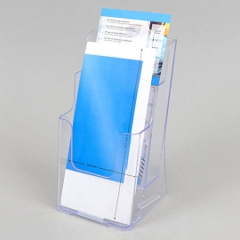 Brochure holder, for inserts DL, 2 compartments, portrait, transparent 