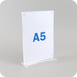 T-stand A5 magnetic, with base, portrait format, acrylic, transparent 