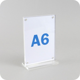 T-stand A6 magnetic, with base, portrait format, acrylic, transparent 