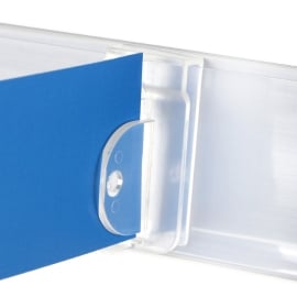 Shelf stopper clip to insert in data strips for perforated signs 