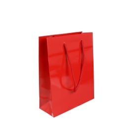 Gift bag with cord, 20 x 25 x 8 cm, red, shiny 