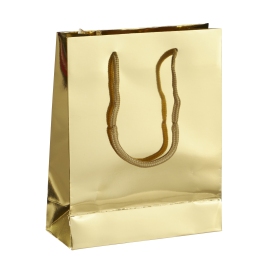 Gift bag with cord, 20 x 25 x 8 cm, gold, shiny 