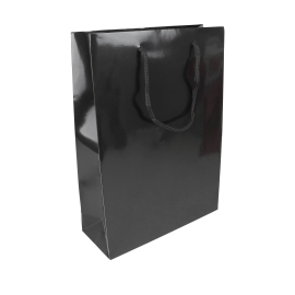 Gift bag large with cord, 26 x 36 x 10 cm, black, shiny 
