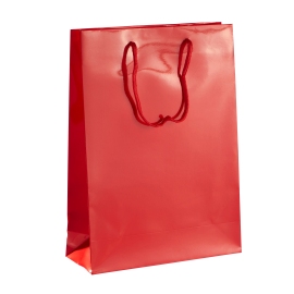 Gift bag large with cord, 26 x 36 x 10 cm, red, shiny 