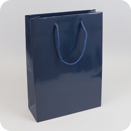 Gift bag large with cord, 26 x 36 x 10 cm, blue, shiny 