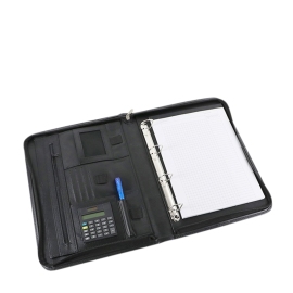 Conference folder A4 with calculator, carrying handle, imitation leather, black 