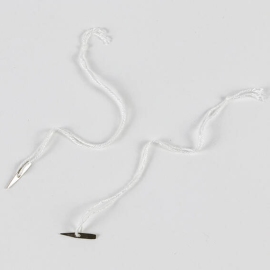 Cotton thread with metal splint, approx. 120/240 mm to the knot, white 