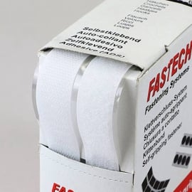 Fasteners tape SET in dispenser box, 20 mm, 5 m, self-adhesive, white