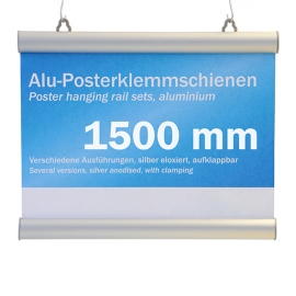 Poster hanging rail sets, aluminium with clamping 1500 mm