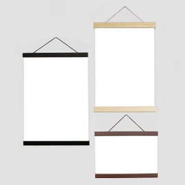 Wooden poster hangers, with suspension cord and magnetic fastening 