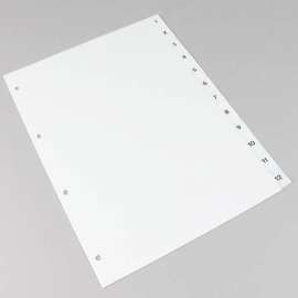 Index A4, numbers 1-12, 4-hole punching, white 
