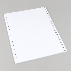 Index A4, numbers 1-20, 11-hole punching, cardboard, white 