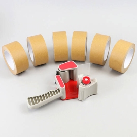 Tape dispenser and 6 rolls paper packaging tape, brown 