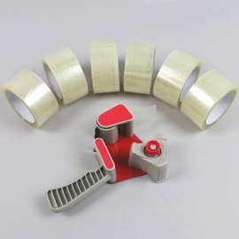 Tape dispenser and 6 rolls packaging tape, transparent 