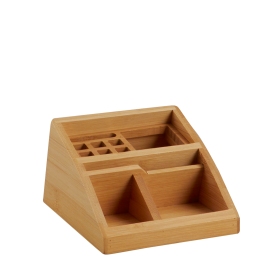Wooden desk organiser with pen holder and compartments 