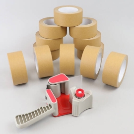 Tape dispenser and 12 rolls paper packaging tape, brown 