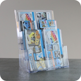 Brochure holder, for inserts DL, 6 compartments, portrait, transparent 
