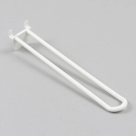 Display hooks with automatic insertion hooks, double plastic prong, white 150 mm