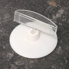 Sign-clip with plate (ø 55 mm) and price holder (50 mm), self-adhesive, height 45 mm 