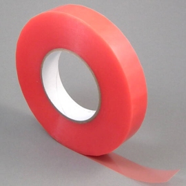 Double-sided adhesive PET tape, very strong/very strong, red foil cover 25 mm