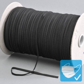 Flat elastic cords on reel, 5 mm, black (reel with 130 m) 