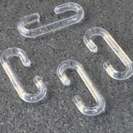 C-hooks, 38 mm long, transparent plastic 