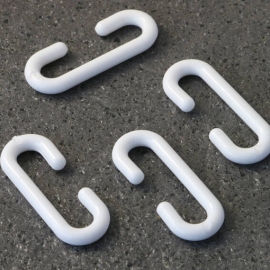 C-hooks, 38 mm long, white plastic 