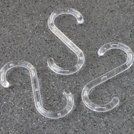 S-hooks, 55 mm long, transparent plastic 