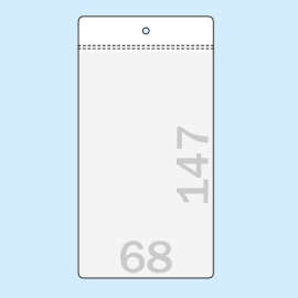 Display pockets, 68 x 147 mm, hanging edge with round hole 