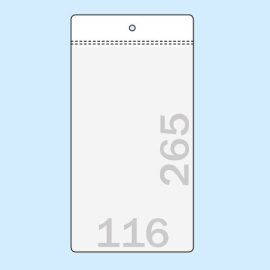 Display pockets for energy label, 116 x 265 mm, hanging edge with round hole 