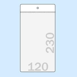 Display pockets for energy label, 120 x 230 mm, hanging edge with round hole 