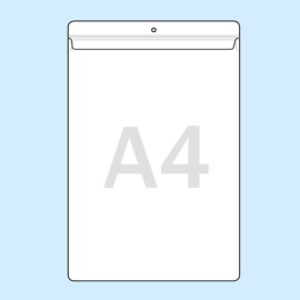 Display pockets for A4 vertical format, with flap, hanging edge with round hole 