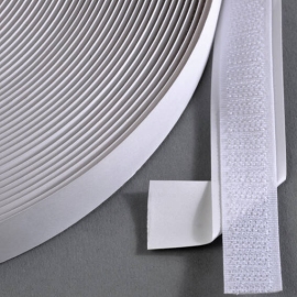 Hook and loop fasteners tape, self-adhesive, hook (roll with 25 m) 16 mm | white