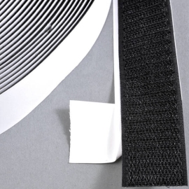 Hook and loop fasteners tape, self-adhesive, hook (roll with 25 m) 25 mm | black