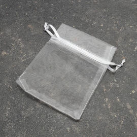 Organza bags with satin ribbon-drawstring white | 100 x 120 mm