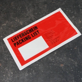 Packing list envelopes DL, printing "Packing list", PE foil, red 