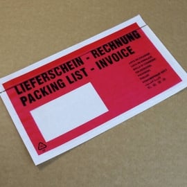 Packing list envelopes, printing "Packing list/Invoice", PE foil DIN long / DL | red