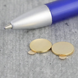 Disc magnets neodymium, self-adhesive, gold, 10 mm x 1 mm, N35 