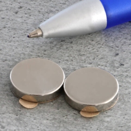 Disc magnets neodymium, self-adhesive, 15 mm x 3 mm, N35 