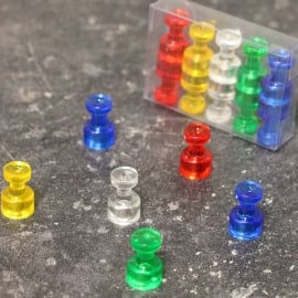 Magnetic pins, ø = 10 mm, 10 pieces set transparent, red, blue, green, yellow