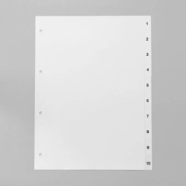 Index A4, numbers 1-10, 11-hole punching, cardboard, white 