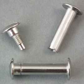 Binding screws, nickel-plated 28 mm | sleeve nut with smooth head, screw with slotted head