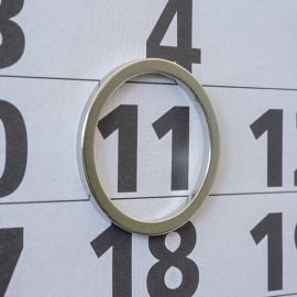 Ring magnets used as date indicator for desk calendars, neodymium, N40, nickel-plated, including matching metal discs 