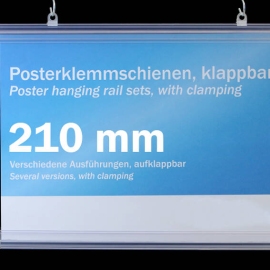 Poster hanging rail sets, rigid-pvc with clamping 210 mm | transparent