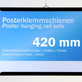 Poster hanging rail sets, rigid-PVC 420 mm | black | 2 hangers