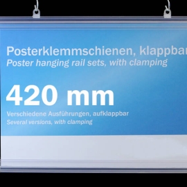 Poster hanging rail sets, rigid-pvc with clamping 420 mm | transparent