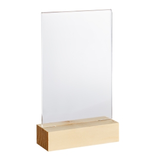 Acrylic sign holder with wood base Pine | A6 | Portrait