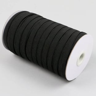 Flat elastic cords on reel, 10 mm, black (Roll with 80 m) 