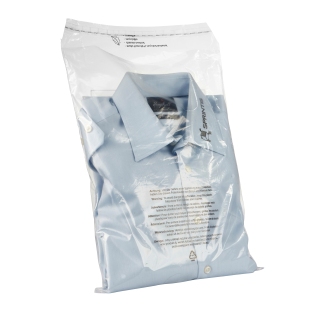 Bags with flap, with warning imprint, PCR foil, recloseable, transparent 300 x 400 mm